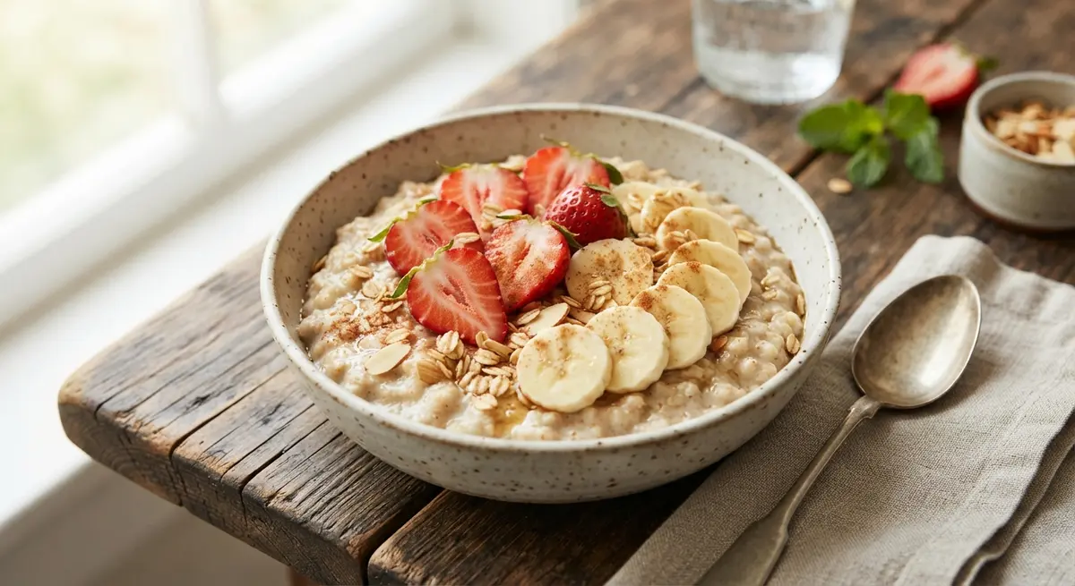 Strawberry Banana Oat Porridge (Lactose-Free)